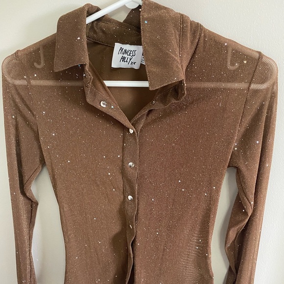 PRINCESS POLLY Friday Fever Top Brown Sparkle Size 2 NWOT - Picture 3 of 4